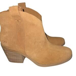 TOMS Constance Heeled tan suede Boot women size 7 NEW ortholite western